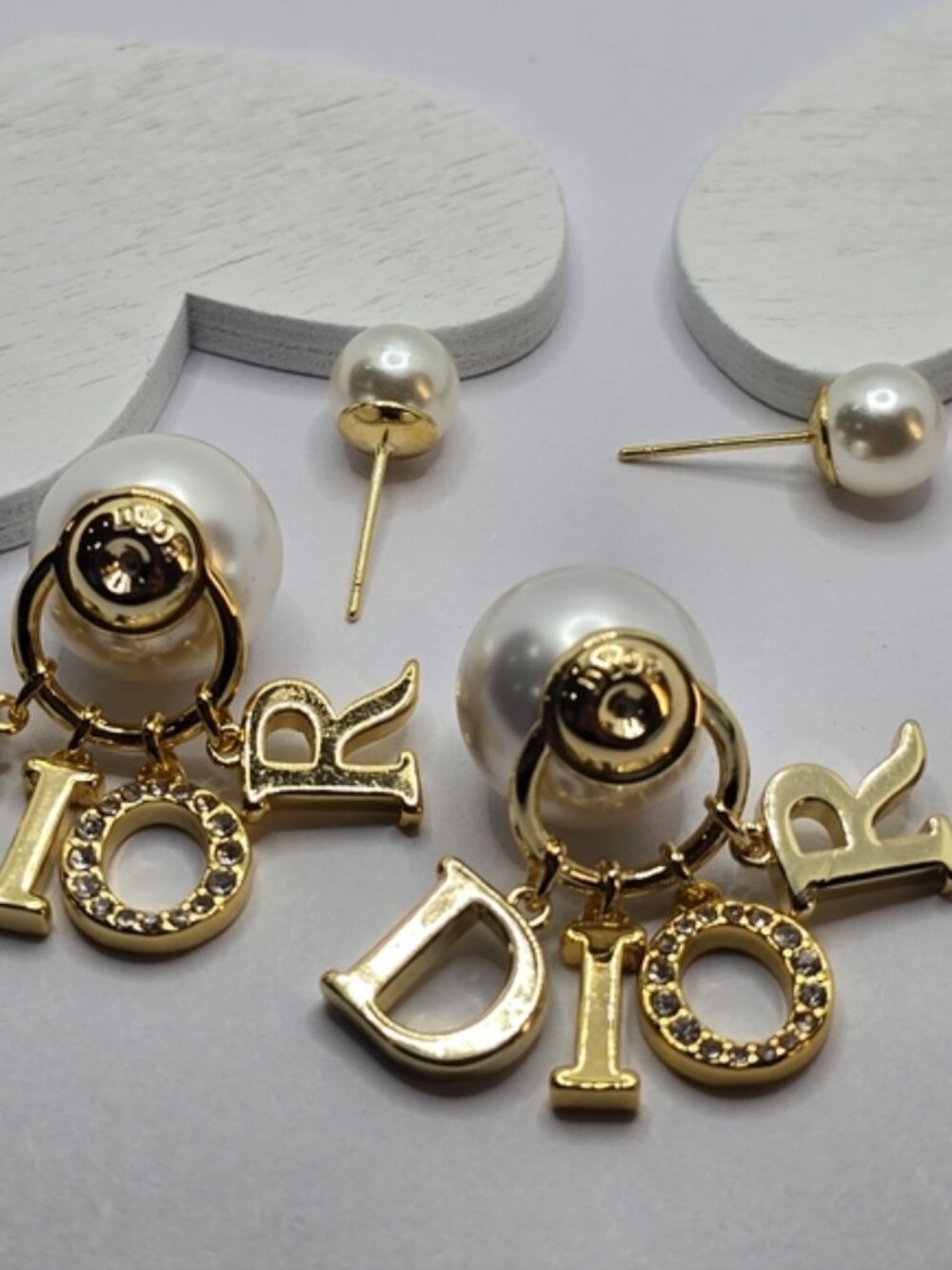 Christian Dior Tribales Crystal Drop Charms and Pearls Gold Tone Stud Earrings - Picture 4 of 5